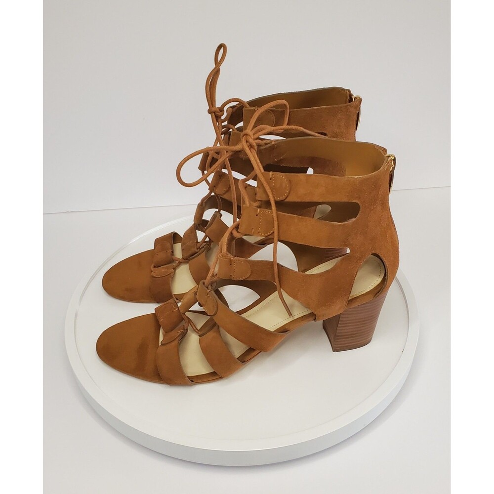 MARC FISHER Paradox in Congac Suede Lace Up Block Heel Sandal SZ 10 Never Worn!